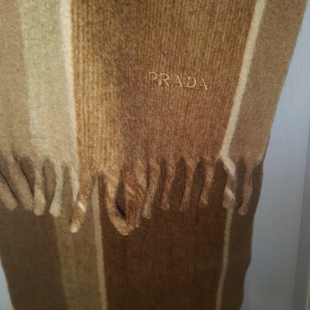 Prada Logo embroidered 100% cashmere scarf